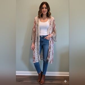 GiGiO USA Boho Floral Lace Kimono Cardigan Size M